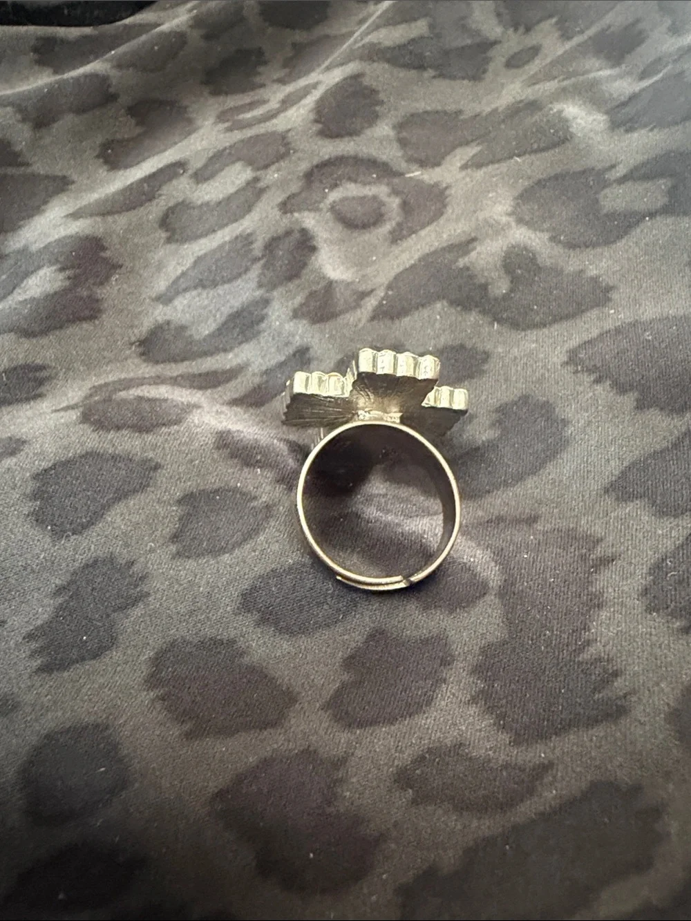 Crystal-Accent Leopard Cross Ring - Black and Tan